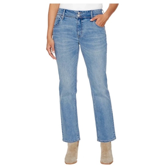 HUDSON STRAIGHT LEG MIDRISE BUTTON FLAP BLUE DENIM ANKLE STRETCH JEANS NWT Sz12 - Picture 1 of 12